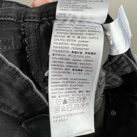 LEVI'S 711 Black Distressed Trashed Ripped Skinny Leg Mid Rise Stretch Jeans 26 - Picture 7 of 7